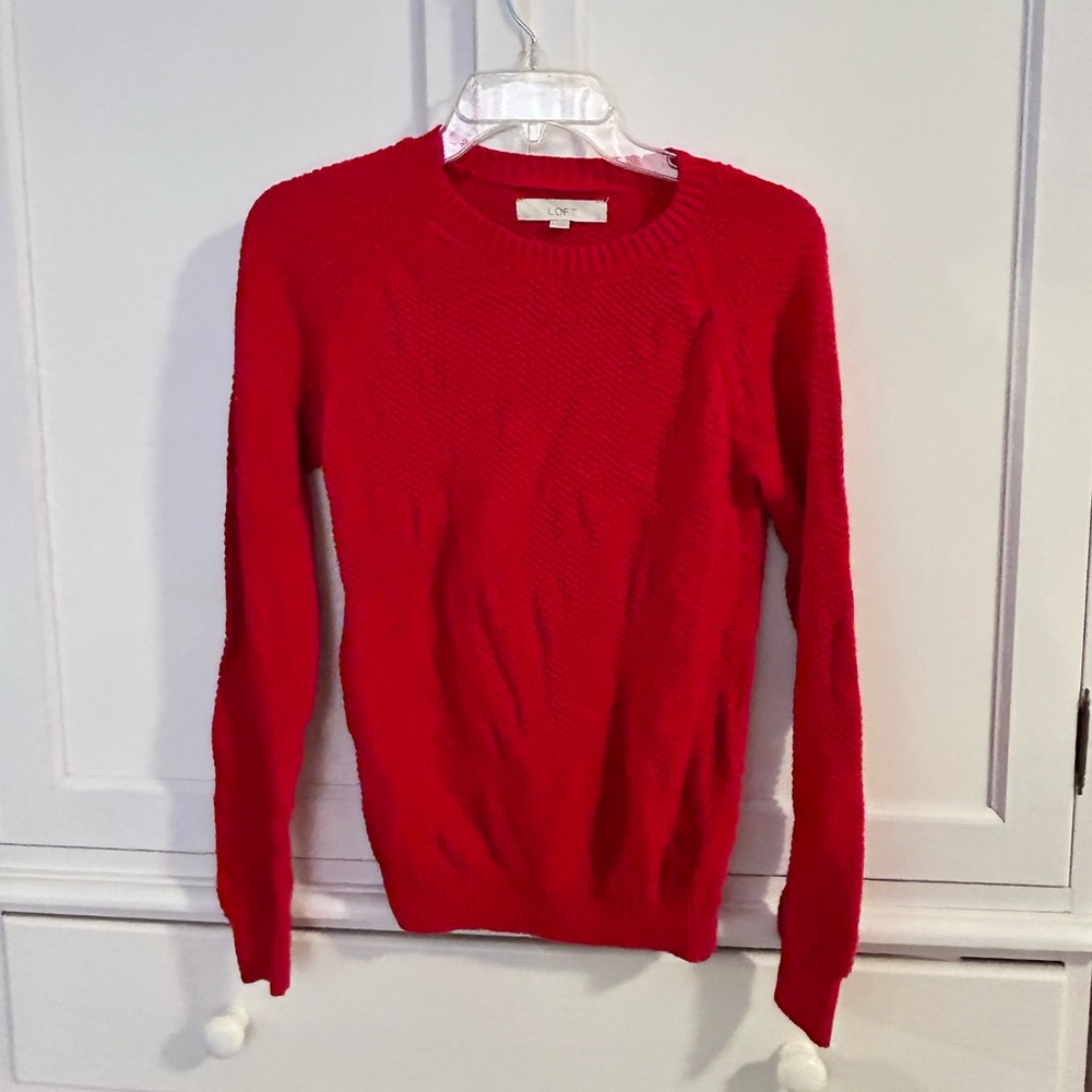 LOFT Vibrant Red Crew Neck Sweater